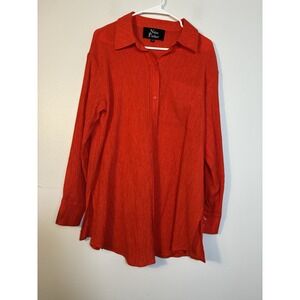 Nina Parker Gauzy Button Up Tunic Blouse‎ Sz XL Red Lagenlook Boho